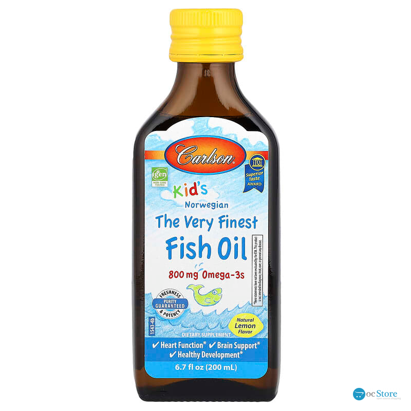 Риб'ячий жир для дітей, Fish Oil, Carlson, норвезький, зі смаком лимона, 800 мг, 200 мл