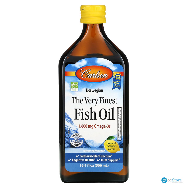 Риб'ячий жир норвезький зі смаком лимона, Norwegian, The Very Finest Fish Oil, Carlson, 1600 мг, зі смаком лимона, 500 мл