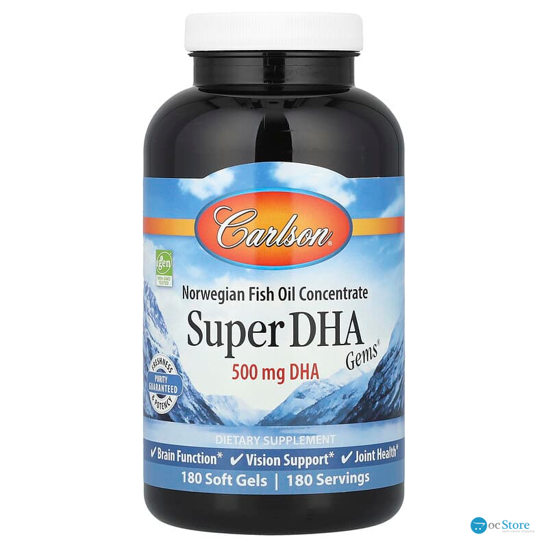 Риб'ячий жир, Super-DHA Gems, Carlson, 500 мг, 180 гелевих капсул