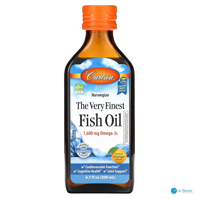 Риб'ячий жир, The Very Finest Fish Oil, Carlson, норвезький, вищої якості, натуральний апельсин, 200 мл