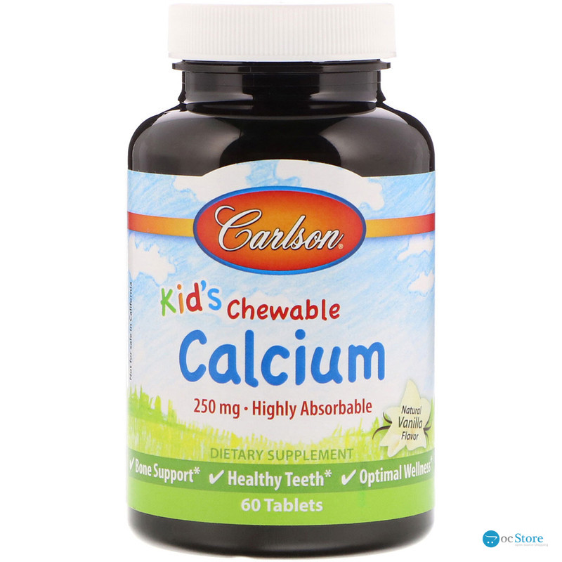 Кальцій для дітей, Chewable Calcium, Carlson, ваніль, 250 мг, 60 жувальних таблеток