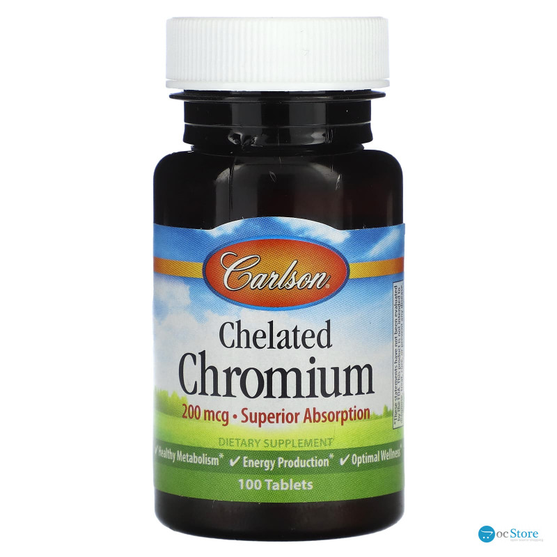 Хром хелат, Chelated Chromium, Carlson, 200 мкг, 100 таблеток