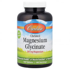 Магній гліцинат хелатний, Chelated Magnesium Glycinate, Carlson, 200 мг, 180 таблеток