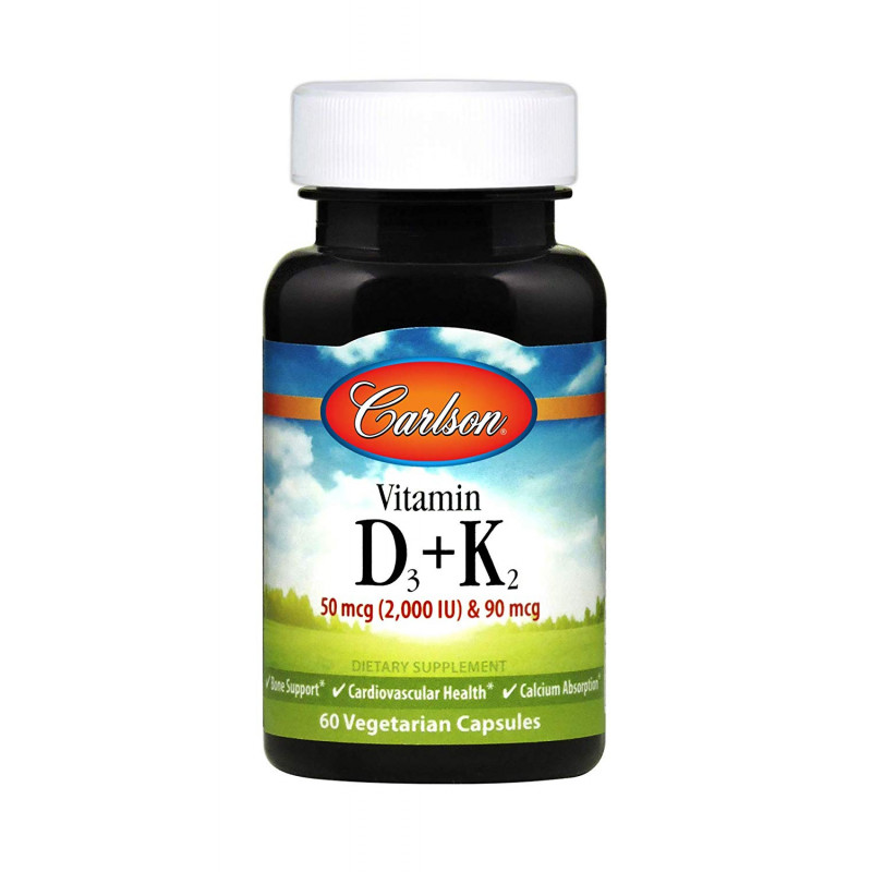 Вітамін D3 і К2, Vitamin D3 + K2, Carlson, 60 вегетаріанських капсул