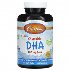 Риб'ячий жир для дітей, Kids Chewable DHA, Carlson, апельсин, 100 мг, 180 жувальних гелевих капсул