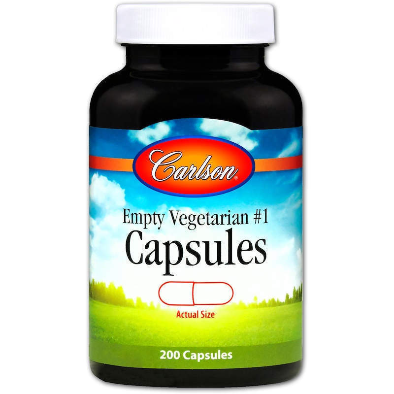 Порожні рослинні капсули №1, Empty Vegetarian #1 Capsules, Carlson, 200 шт