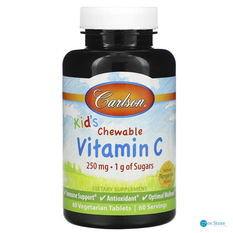 Вітамін С для дітей, Chewable Vitamin C, Carlson, мандариновий смак, 250 мг, 60 вегетаріанських жувальних таблеток