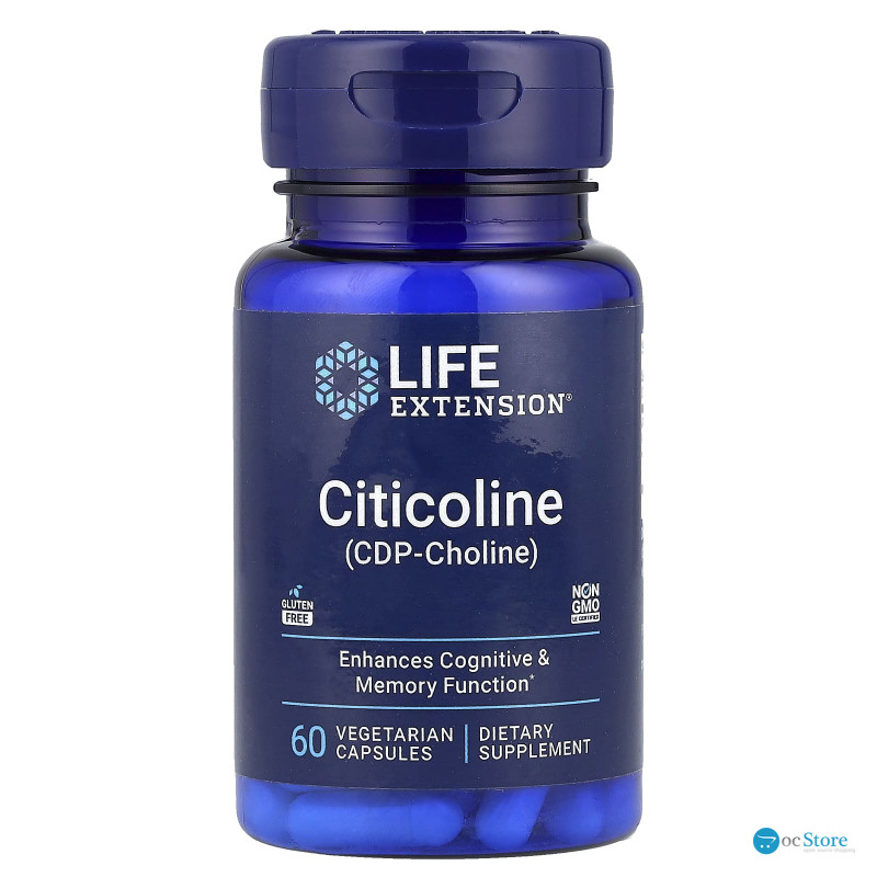 Когніцин цитиколін, CDP-холін, Citicoline (CDP-Choline), Life Extension, 60 вегетаріанських капсул (250 мг на капсулу)