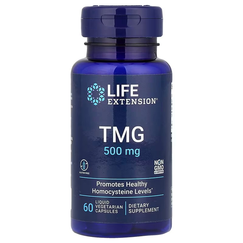 Триметилгліцин, TMG, Life Extension, 1000 мг, 60 рідких вегетаріанських капсул (500 мг у капсулі)