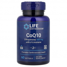 Коензим CoQ10 (убіхінон) з d-лимоненом, CoQ10 Ubiquinone with d-Limonene, Life Extension, 100 мг, 60 гелевих капсул