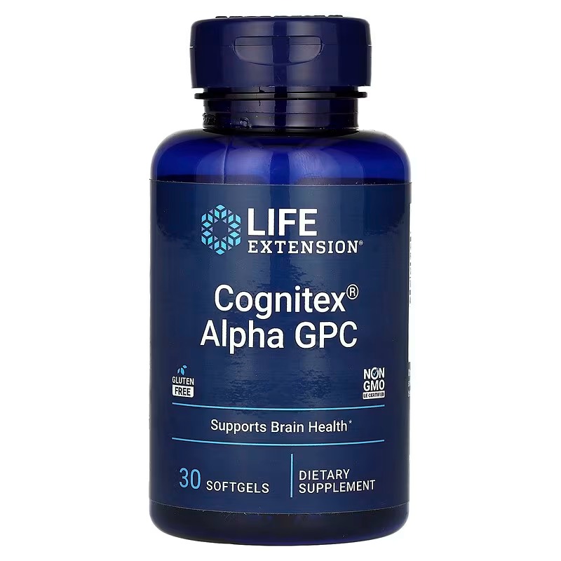 Поліпшення роботи мозку, Cognitex Alpha GPC, Life Extension, 30 гелевих капсул