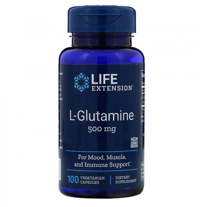 Глутамін, L-Glutamine, Life Extension, 500 мг, 100 капсул