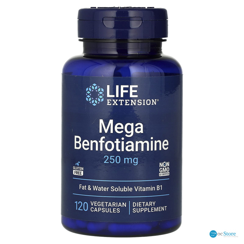 Бенфотіамін, Mega Benfotiamine, Life Extension, 250 мг, 120 вегетаріанських капсул