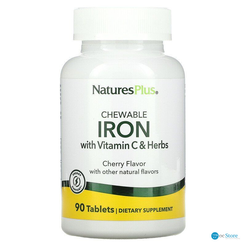 Залізо з вітаміном C та травами, Chewable Iron, Nature's Plus, вишневий смак, 90 таблеток