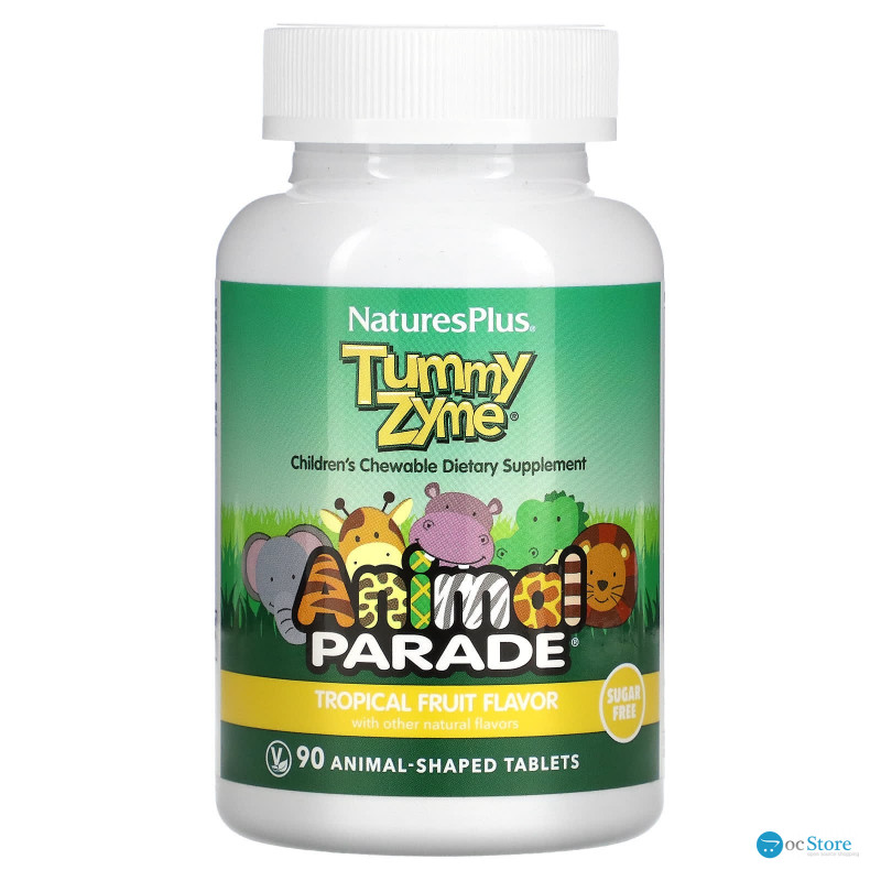 Ферменти з пробіотиками Tummy Zyme, Enzymes & Probiotics, Nature's Plus, Animal Parade, для дітей, смак тропічних фруктів, 90 таблеток у формі тварин