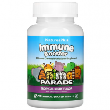Зміцнення імунітету дітям, Kids Immune Booster, Nature's Plus, Animal Parade, тропічні ягоди, 90 жувальних таблеток у формі тварин