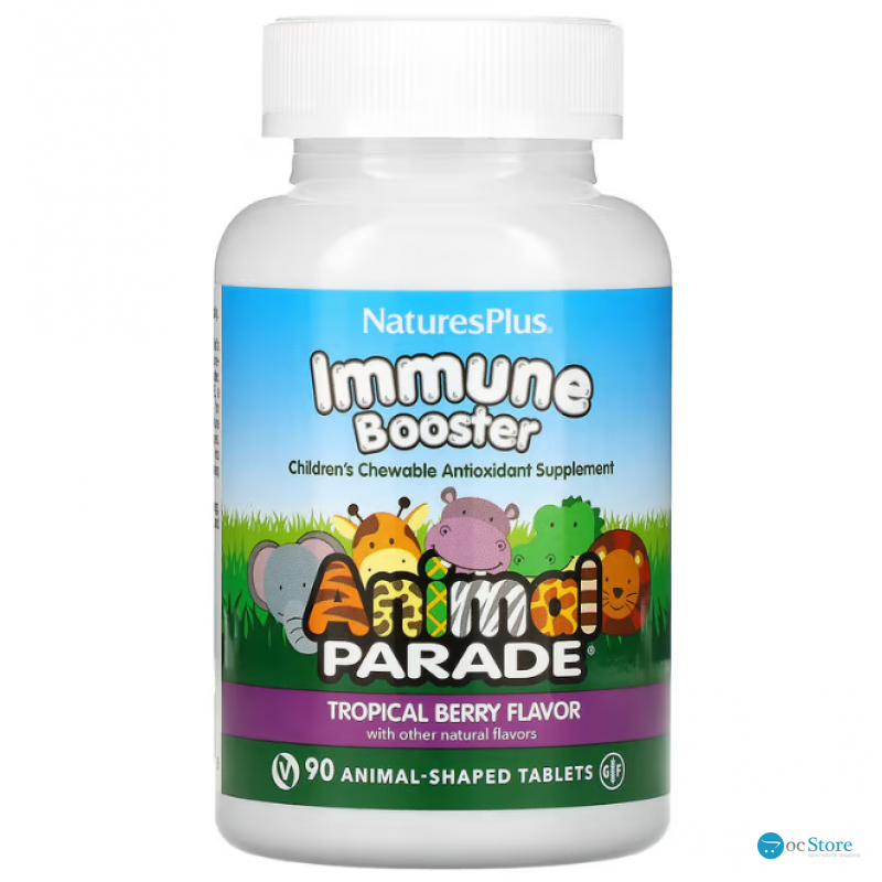 Зміцнення імунітету дітям, Kids Immune Booster, Nature's Plus, Animal Parade, тропічні ягоди, 90 жувальних таблеток у формі тварин