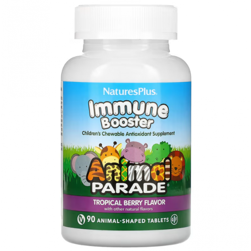 Зміцнення імунітету дітям, Kids Immune Booster, Nature's Plus, Animal Parade, тропічні ягоди, 90 жувальних таблеток у формі тварин