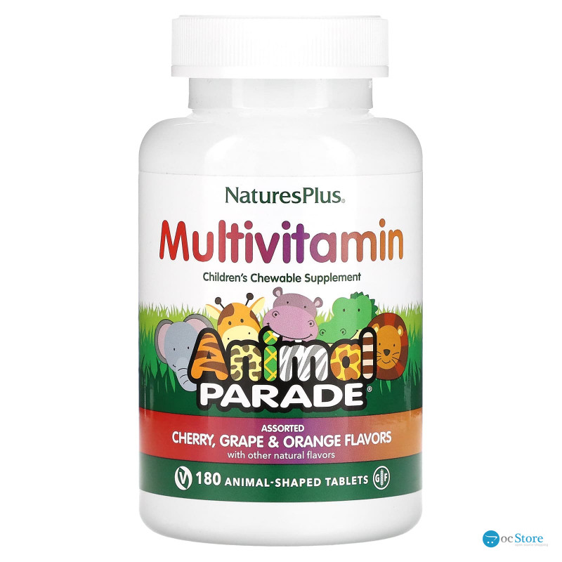 Вітаміни для дітей (Children's Multi-Vitamin), Nature's Plus, Animal Parade, вишня, виноград та апельсин, 180 жувальних таблеток у формі тварин