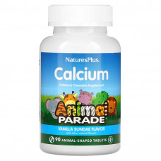 Жувальний кальцій для дітей, Chewable Calcium, Nature's Plus, Animal Parade, смак ванілі, 90 таблеток