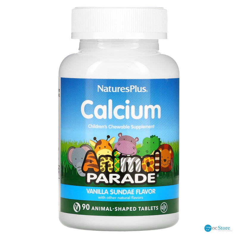 Жувальний кальцій для дітей, Calcium, Children's Chewable Supplement, Nature's Plus, Animal Parade, смак ванільного морозива, 135 жувальних таблеток у формі тварин