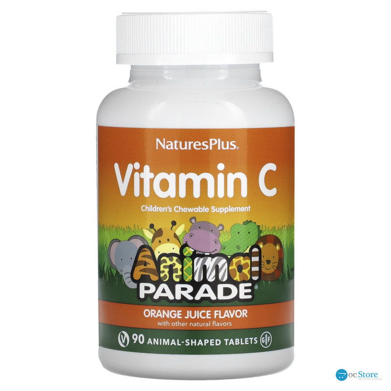Вітамін С, Children's Chewable Vitamin C, Nature's Plus, Animal Parade, апельсиновий смак, 90 жувальних цукерок