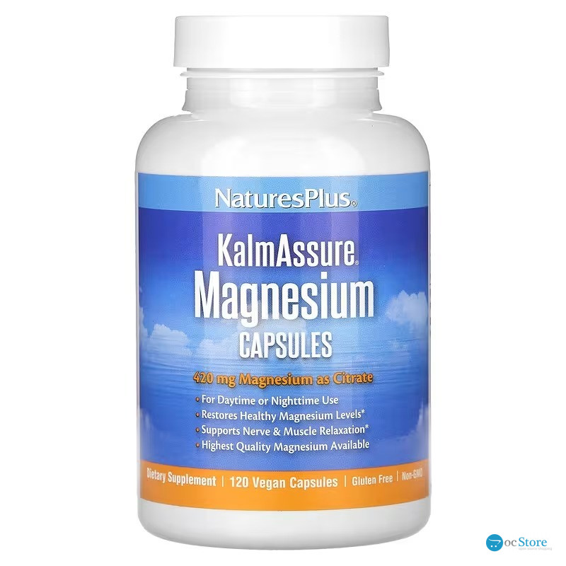 Цитрат магнію, Magnesium, Nature's Plus, Kalmassure, 420 мг, 120 веганських капсул (105 мг на капсулу)