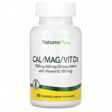 Кальцій, магній, вітамін D3 з вітаміном K2, Cal/Mag/Vit D3 with Vitamin K2, NaturesPlus, 90 таблеток