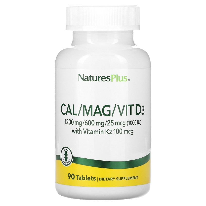 Кальцій, магній, вітамін D3 з вітаміном K2, Cal/Mag/Vit D3 with Vitamin K2, NaturesPlus, 90 таблеток