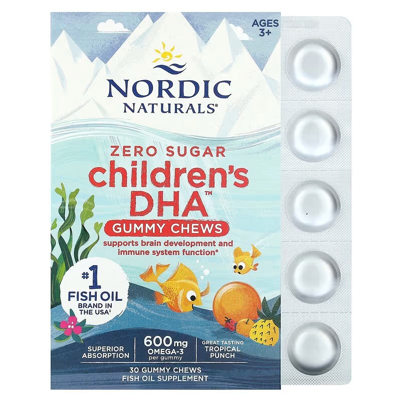 Риб'ячий жир для дітей, Children's DHA Gummies, Nordic Naturals, від 3 років, тропічний пунш, 600 мг, 30 жувальних цукерок