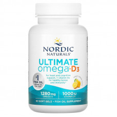 Риб'ячий жир омега D3, Ultimate Omega-D3, Nordic Naturals, лимон, 1000 мг, 60 гелевих капсул