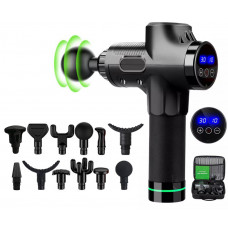 Ударный перкуссионный массажер  Massage Gun Max 30 режимов и 12 насадок с кейсом (Черный)