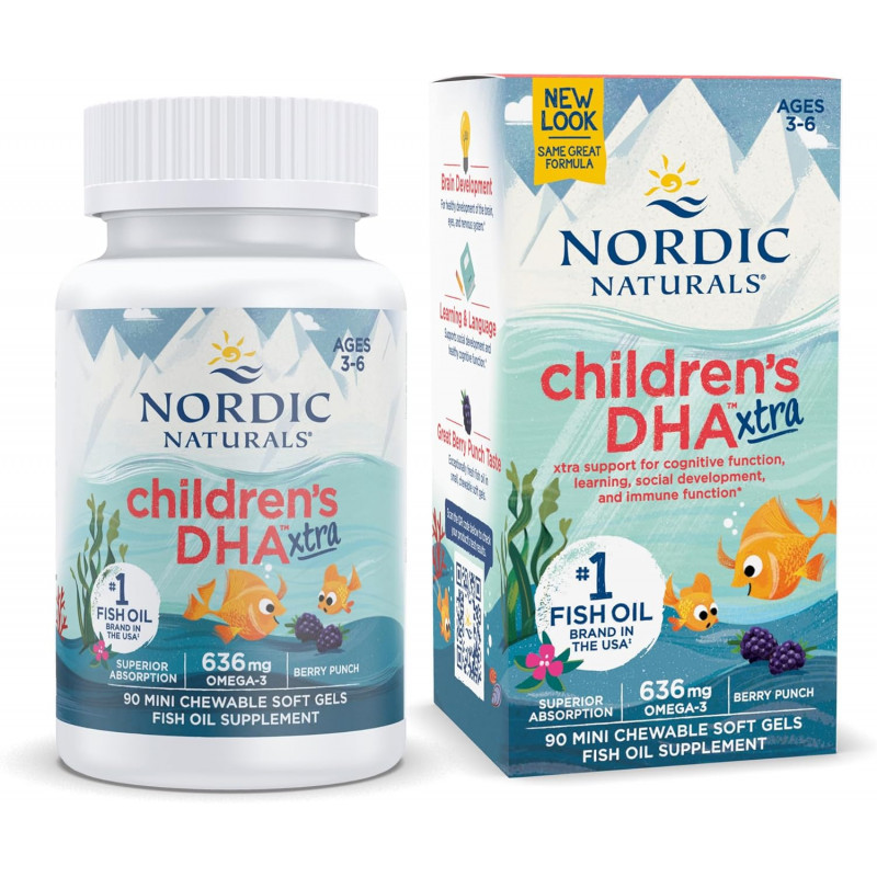Омега-3, ДГК і ЕПК для дітей 3-6 років, DHA Xtra, Nordic Naturals, смак ягід, 636 мг, 90 гелевих міні капсул