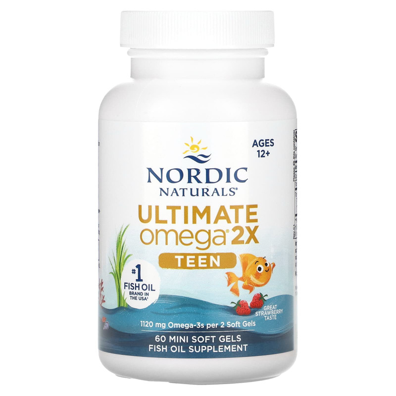 Омега для підлітків, Teen, Ultimate Omega 2X, Nordic Naturals, від 12 років, смак полуниці, 60 міні гелевих капсул