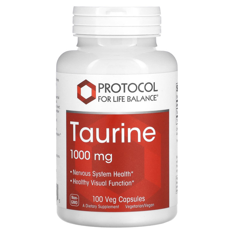 Таурін, Taurine, Protocol for Life Balance, 1000 мг, 100 веганських капсул