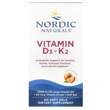 Вітаміни D3+K2, Vitamins D3+K2, Nordic Naturals, зі смаком апельсина, 60 гелевих капсул