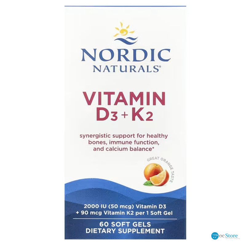 Вітаміни D3+K2, Vitamins D3+K2, Nordic Naturals, зі смаком апельсина, 60 гелевих капсул