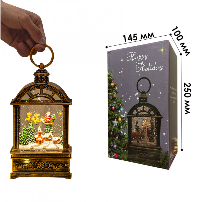 Декоративный фонарь новогодний 2024 11*6,5*21 см рождественское украшения для дома USB+Батарейким подвесной с подсветкой Рождественский домик