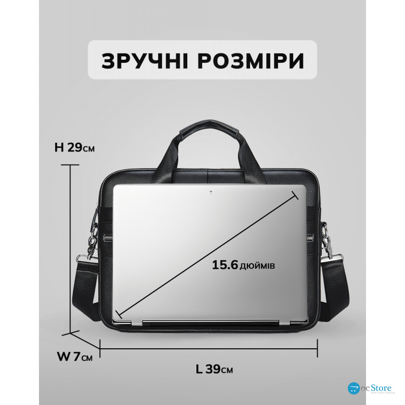 Шкіряний чоловічий портфель для документів та ноутбука 39x28x8, сумка папка ділова MK39848 чорна