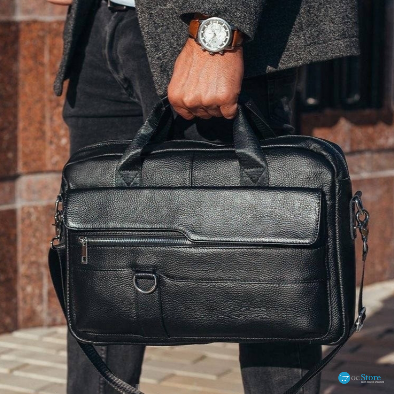 Шкіряний чоловічий портфель для документів та ноутбука 39x28x8, сумка папка ділова MK39848 чорна