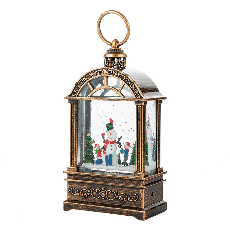 Декоративный фонарь новогодний 2024 11*6,5*21 см рождественское украшения для дома USB+Батарейким подвесной с подсветкой Снеговик и ребенок