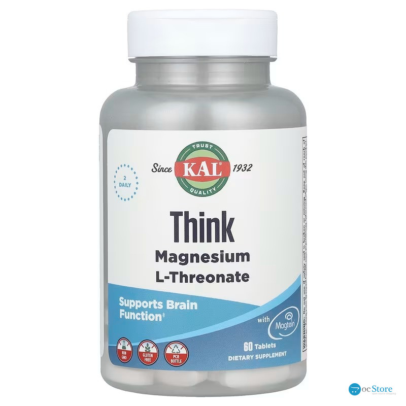 Магній L-треонат, Magnesium L-Threonate, KAL, для мозку, 2000 мг, 60 таблеток