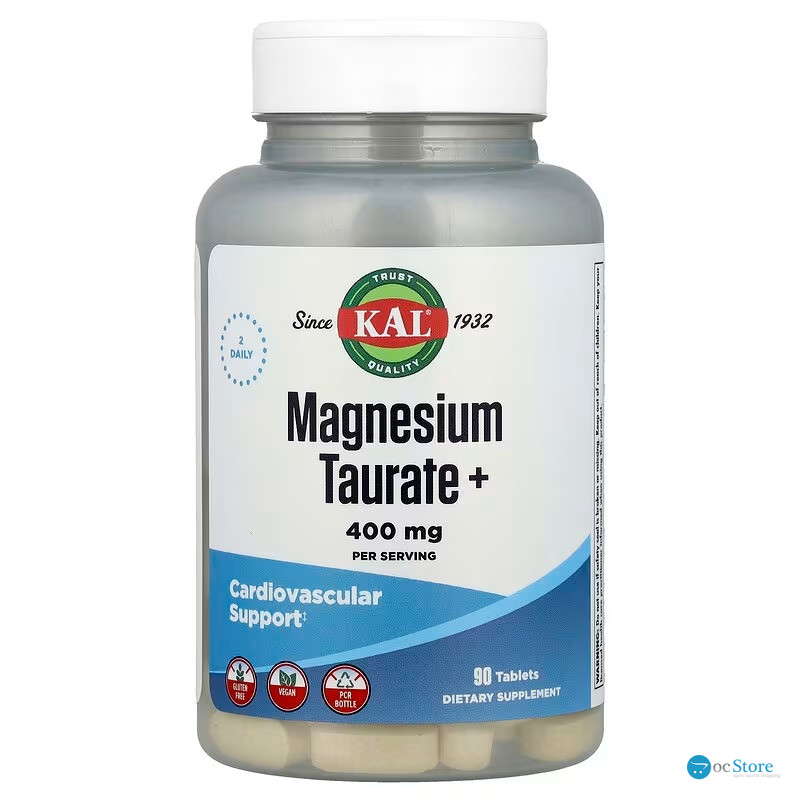 Таурат магнію +, Magnesium Taurate +, KAL, 400 мг, 90 таблеток (200 мг на таблетку)