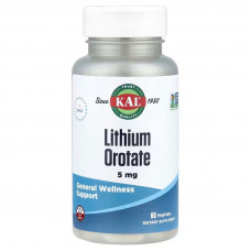 Літій, Lithium Orotate, KAL, 5 мг, 60 вегетаріанських капсул