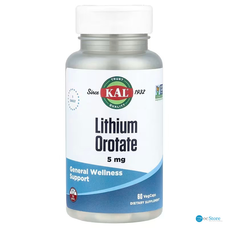 Літій, Lithium Orotate, KAL, 5 мг, 60 вегетаріанських капсул