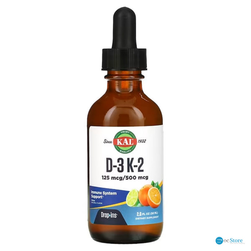 Вітаміни D3 та K2, Vitamin D-3 K-2 Drop Ins, KAL, цитрусовий смак, 59 мл
