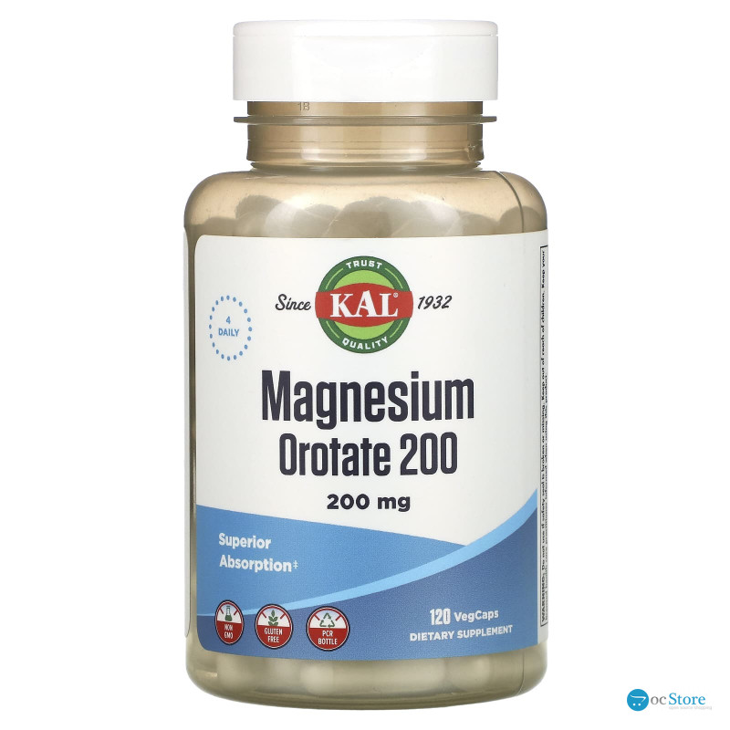 Оротат магнію, Magnesium Orotate 200, KAL, 200 мг, 120 вегетаріанських капсул (50 мг на капсулу)