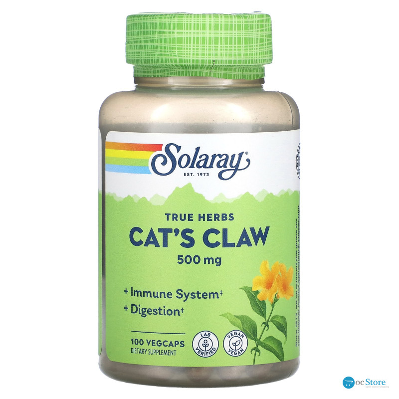 Котячий кіготь, Cat's Claw, Solaray, для веганів, 500 мг, 100 капсул