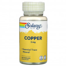 Мідь, Copper, Solaray, 2 мг, 100 капсул