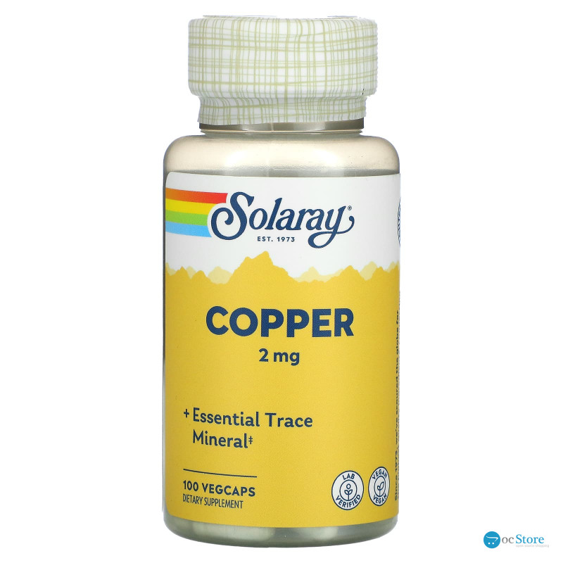 Мідь, Copper, Solaray, 2 мг, 100 капсул